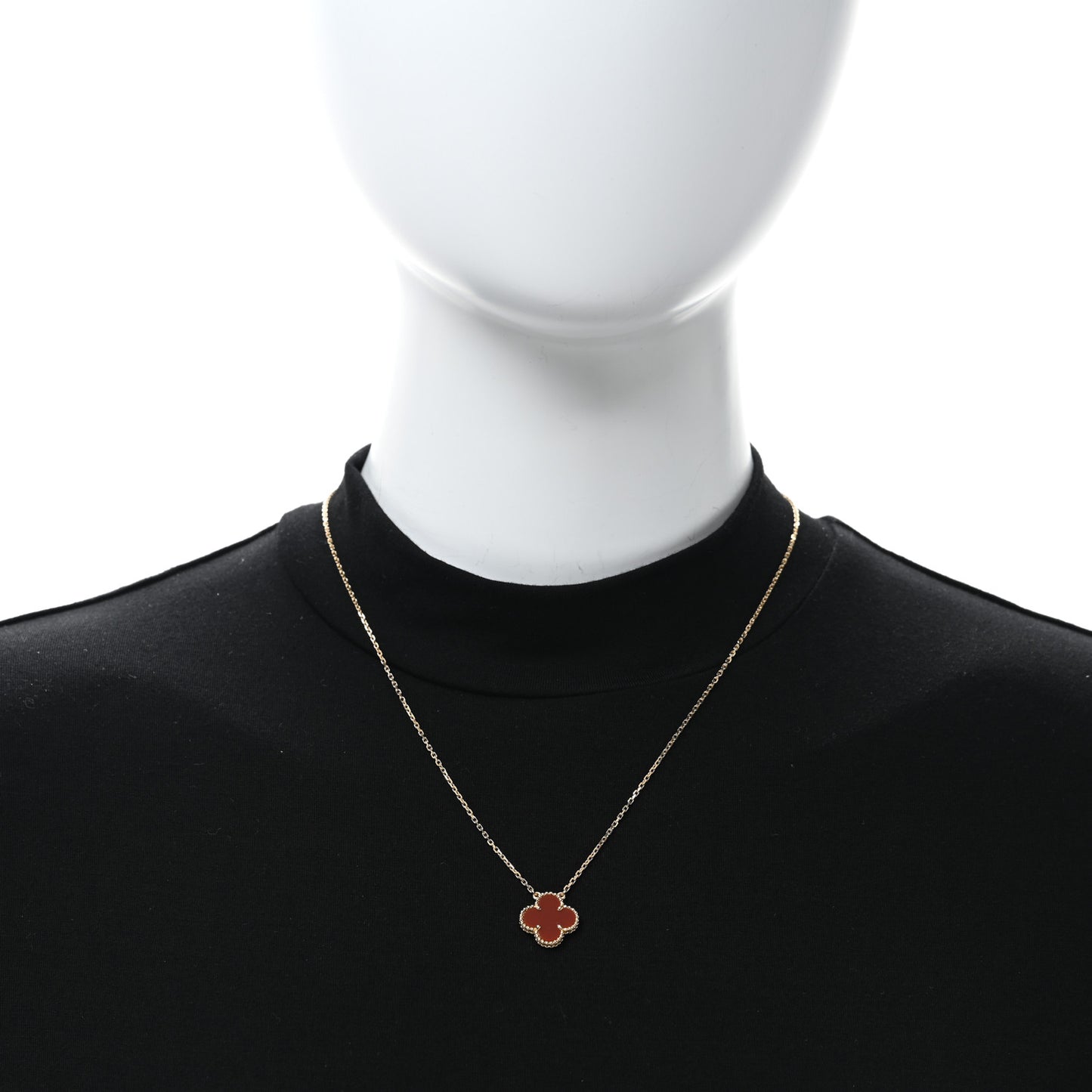 18K Yellow Gold Carnelian Vintage Alhambra Pendant Necklace