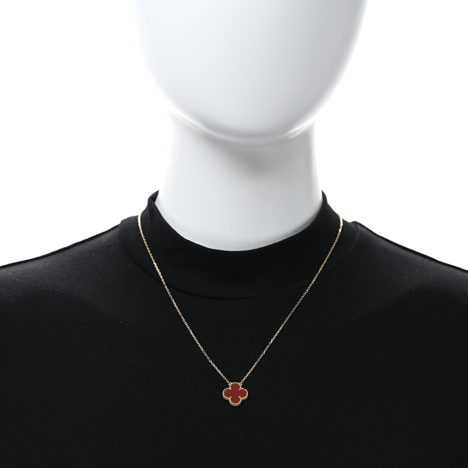 Van Cleef & Arpels 18K Yellow Gold Carnelian Vintage Alhambra Pendant Necklace 2 of 5