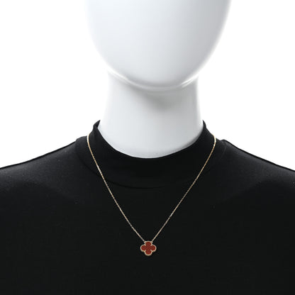 Van Cleef & Arpels 18K Yellow Gold Carnelian Vintage Alhambra Pendant Necklace 2 of 5