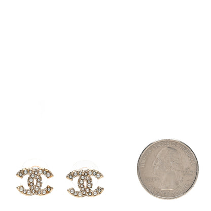 Chanel Metal Graduated Pearl Crystal CC Earrings Light Gold 2 of 5