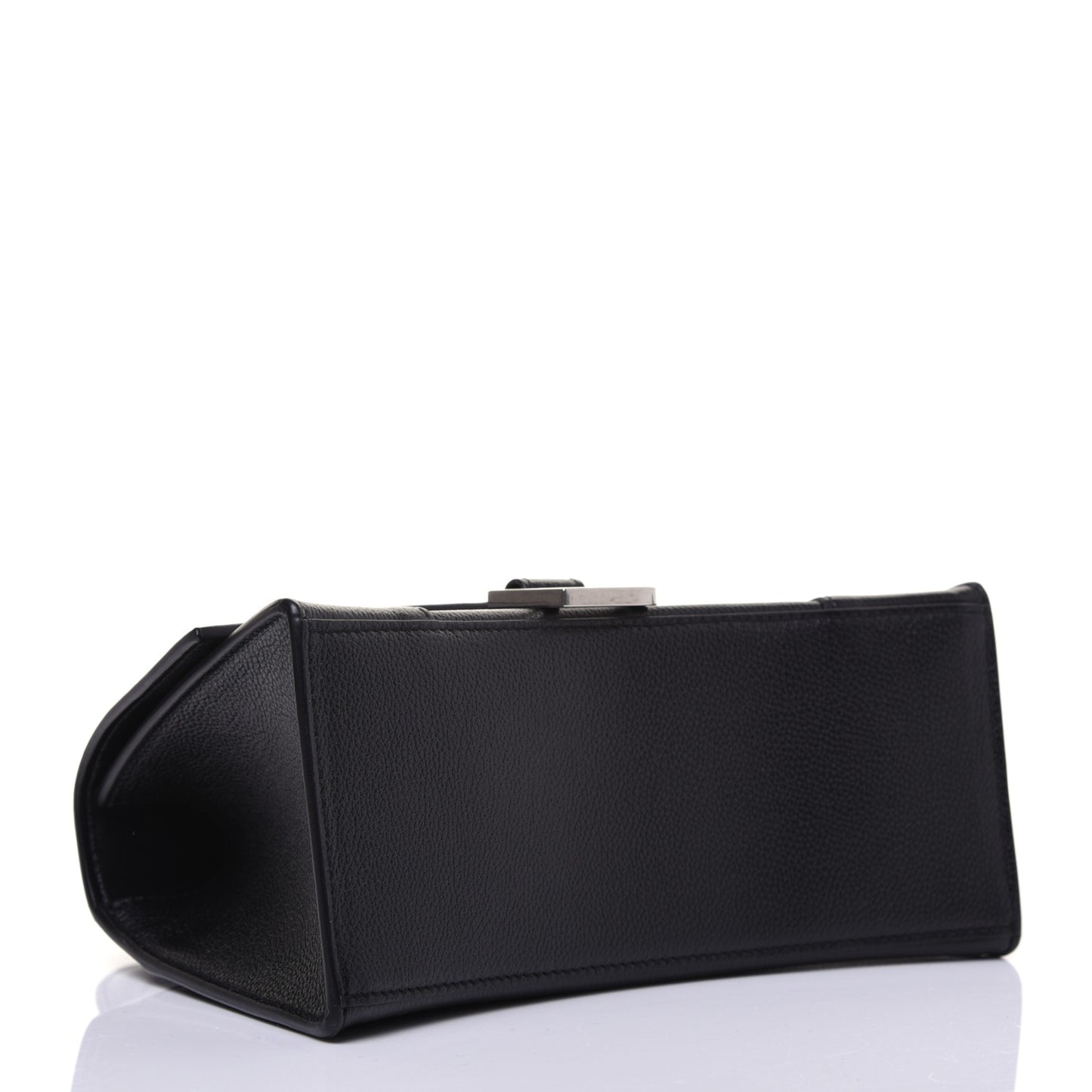 Grained Calfskin Small Hourglass Top Handle Bag Black