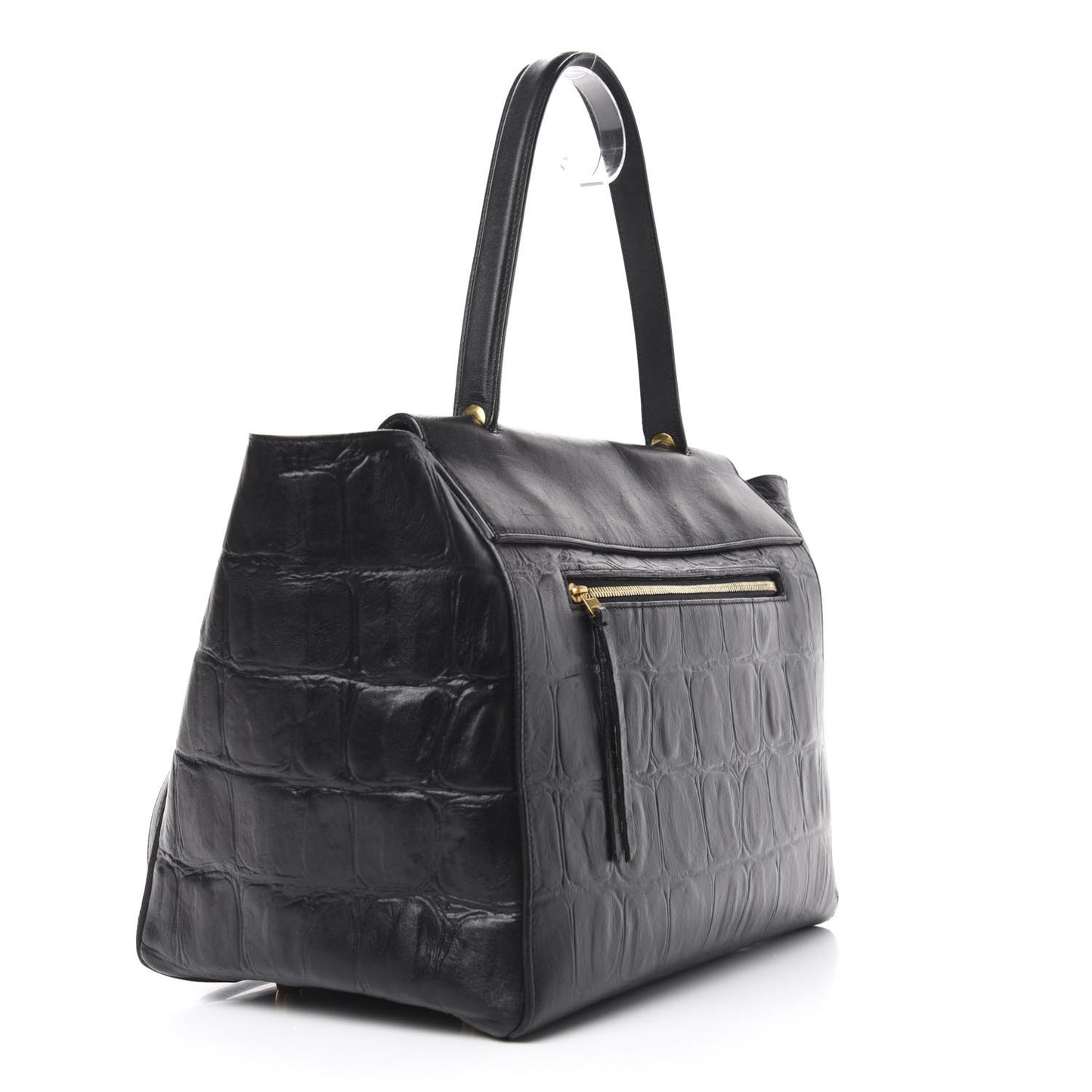 Calfskin Crocodile Embossed Small Belt Bag Black