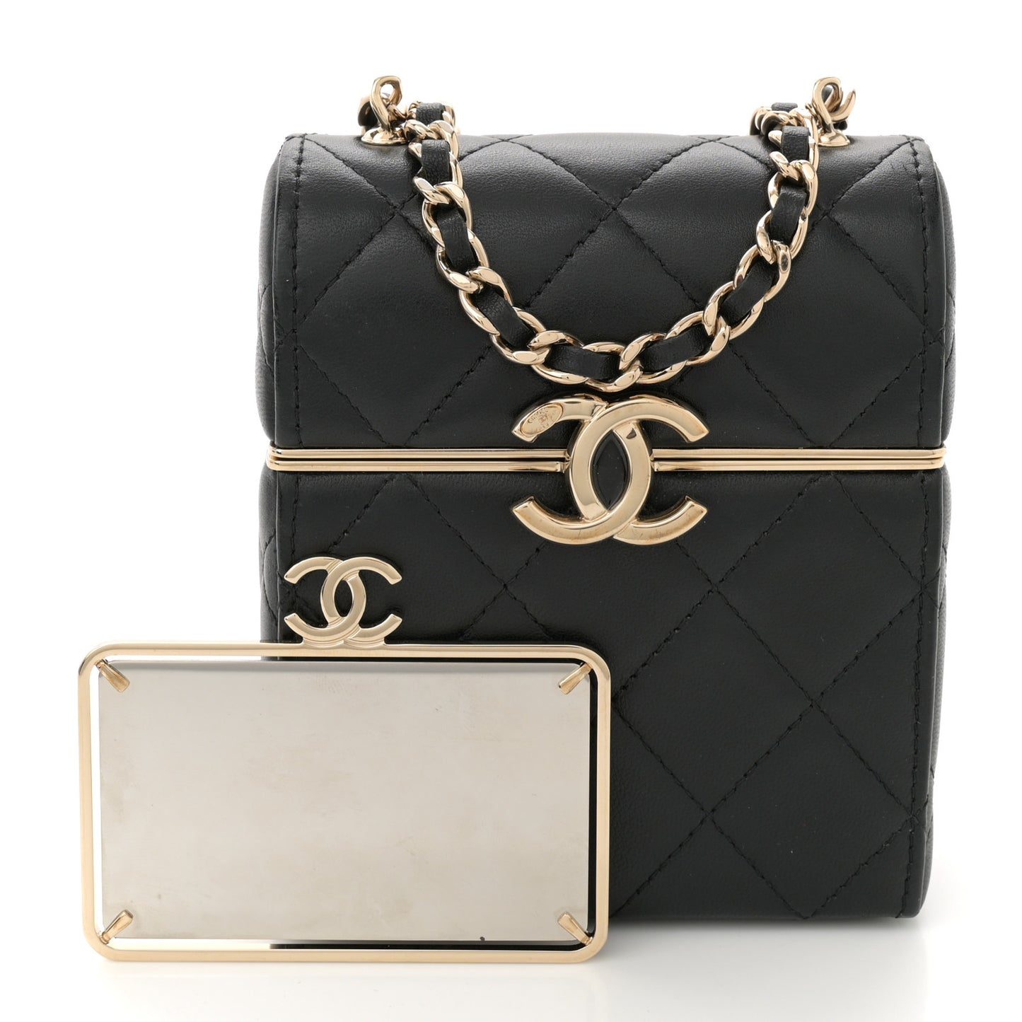Lambskin Quilted Small Box With Chain Black