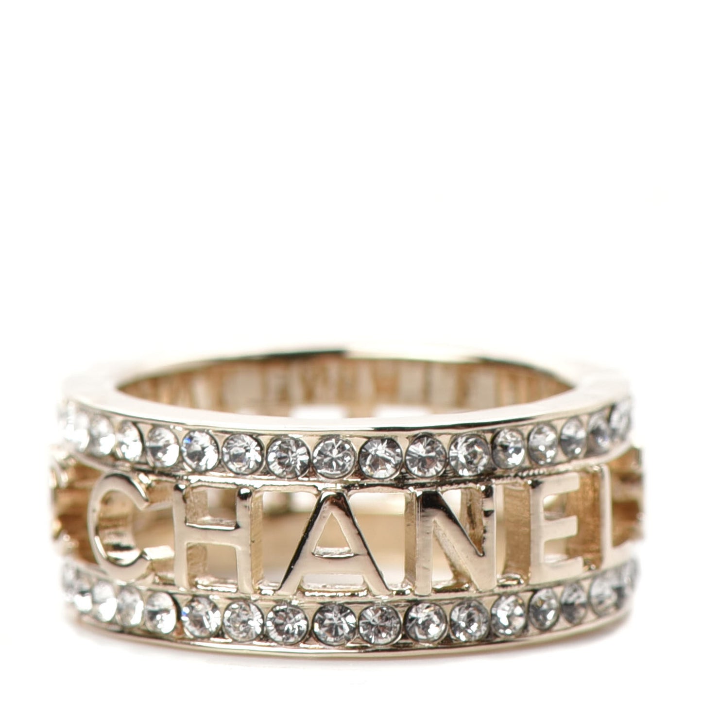 Metal Crystal Bow-tiful CC Logo Ring 7.25 55 Gold