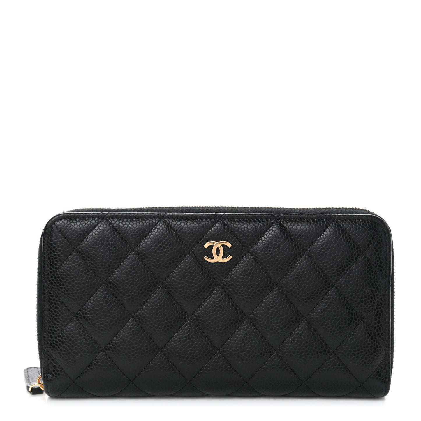 Caviar Quilted Large Gusset Zip Around Wallet Black