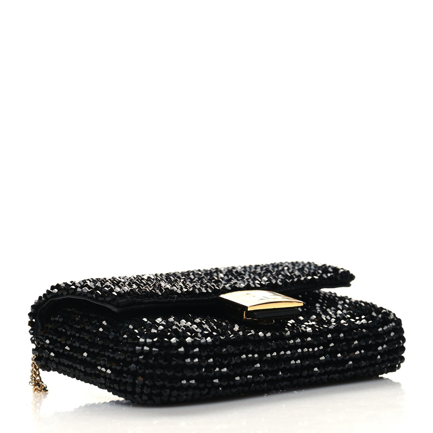 Crystal Vitello King Beaded Nano Baguette Charm Black
