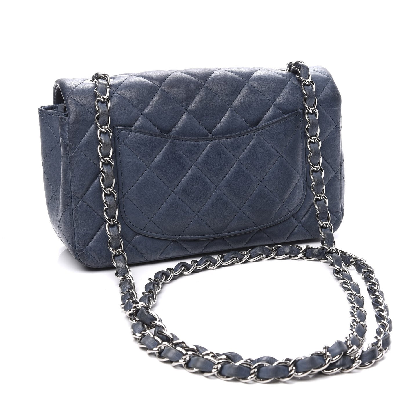 Lambskin Quilted Mini Rectangular Flap Dark Blue