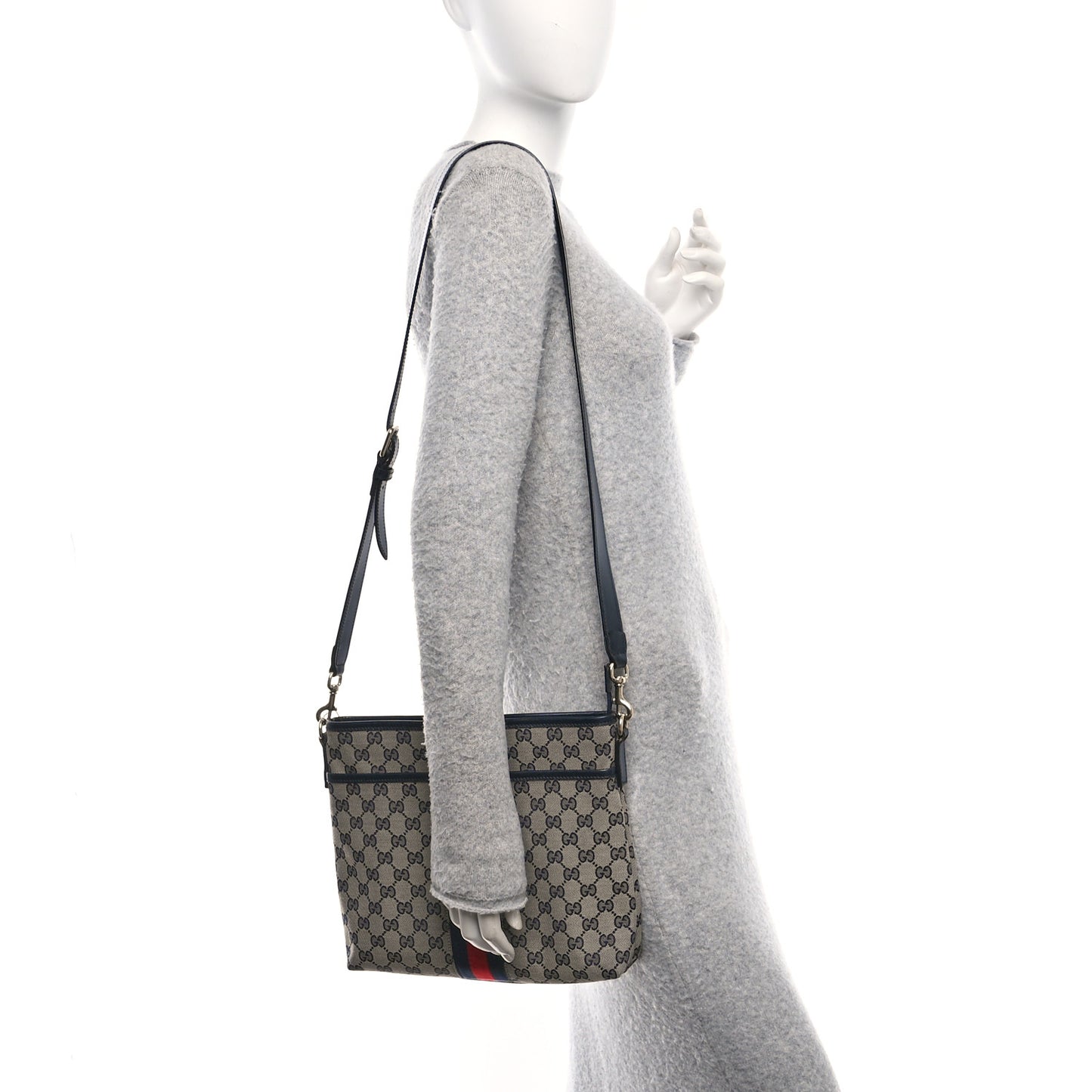 GG Supreme Monogram Web Flat Messenger Bag Navy