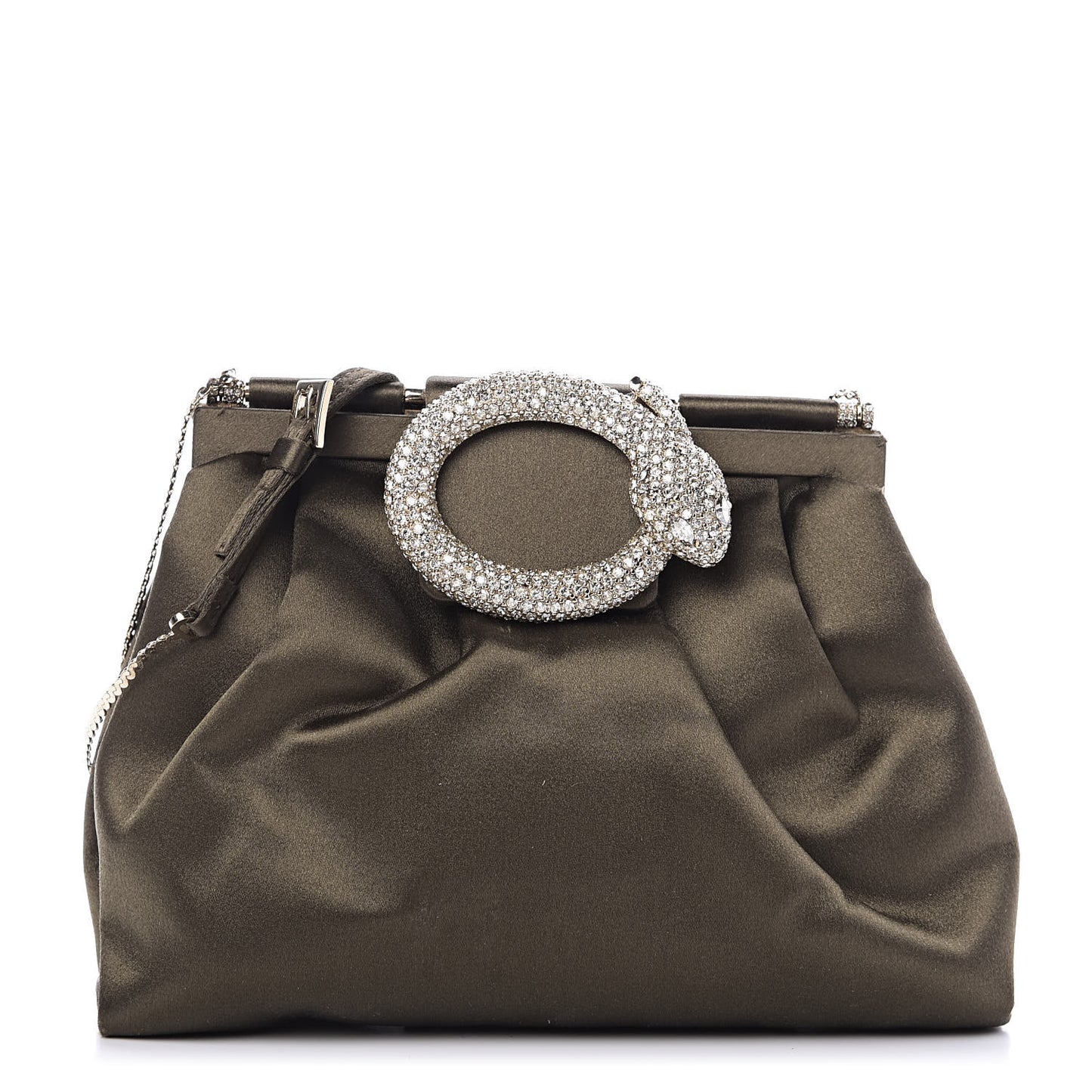 Satin Crystal Embellished Clutch Green
