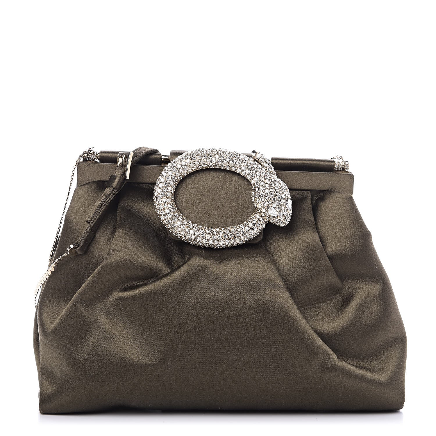Valentino Garavani Satin Crystal Embellished Clutch Green 1 of 11