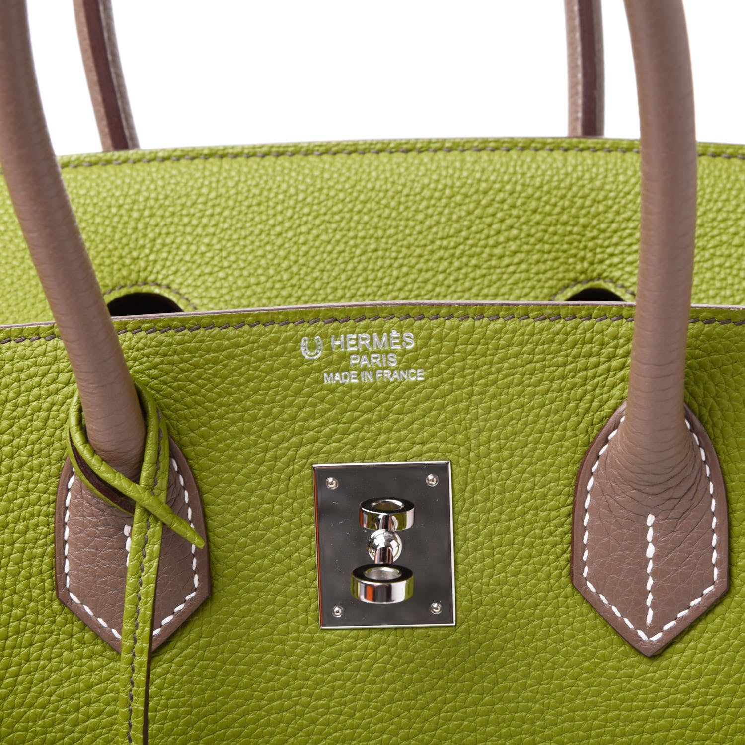 Hermes Togo Bi Color Horseshoe Birkin 35 Vert Anis Etoupe 9 of 12