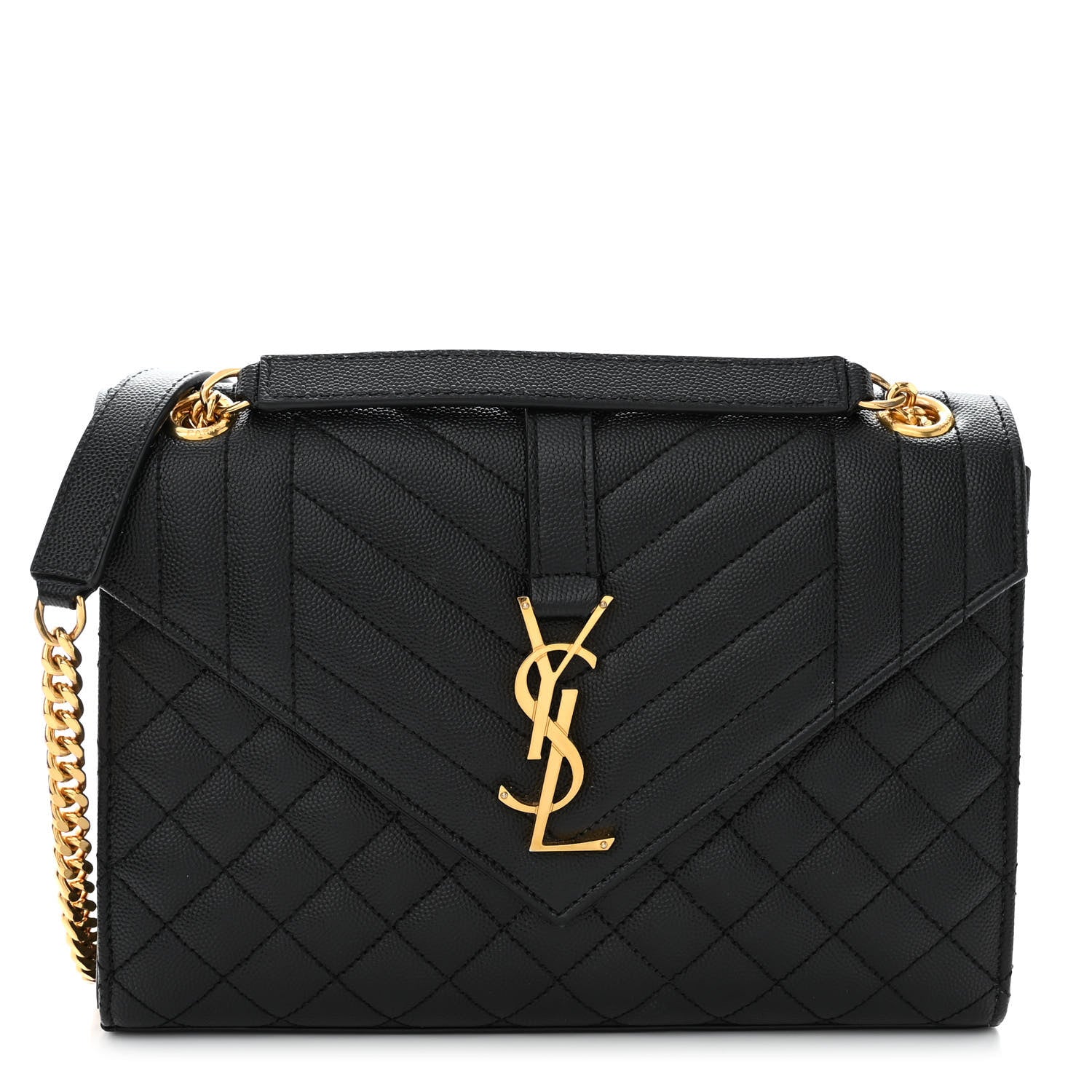 Saint Laurent Grain De Poudre Textured Mixed Matelasse Triquilt Medium Monogram Satchel Black 1 of 10