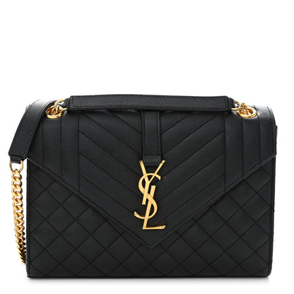 Saint Laurent Grain De Poudre Textured Mixed Matelasse Triquilt Medium Monogram Satchel Black 1 of 10
