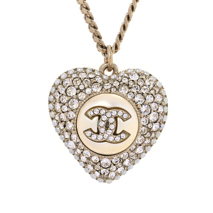 Chanel Pearl Crystal CC Heart Necklace Gold 4 of 8