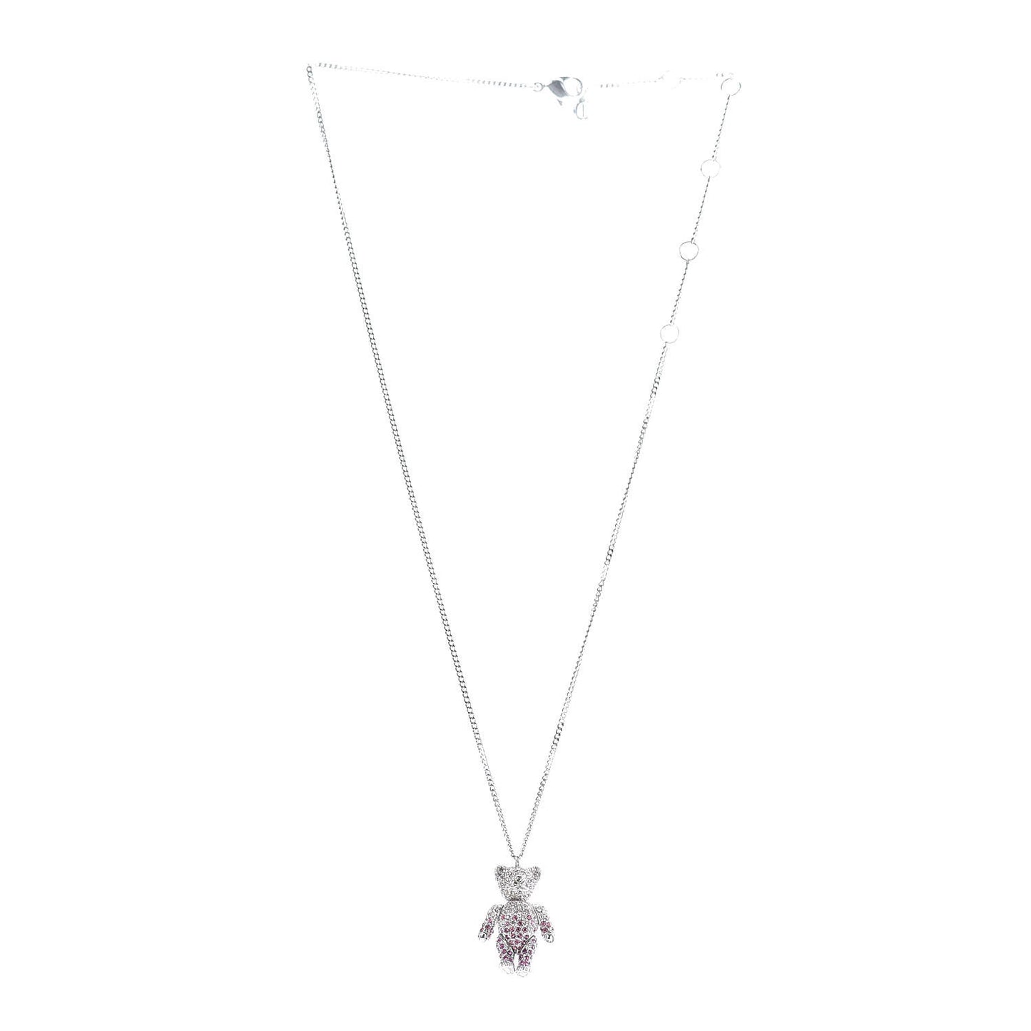 Crystal Teddy Bear Heart Necklace Pink Silver