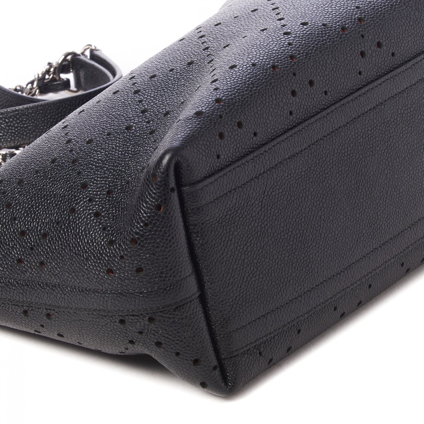 Perforated Grained Calfskin Small Shopping Tote Black