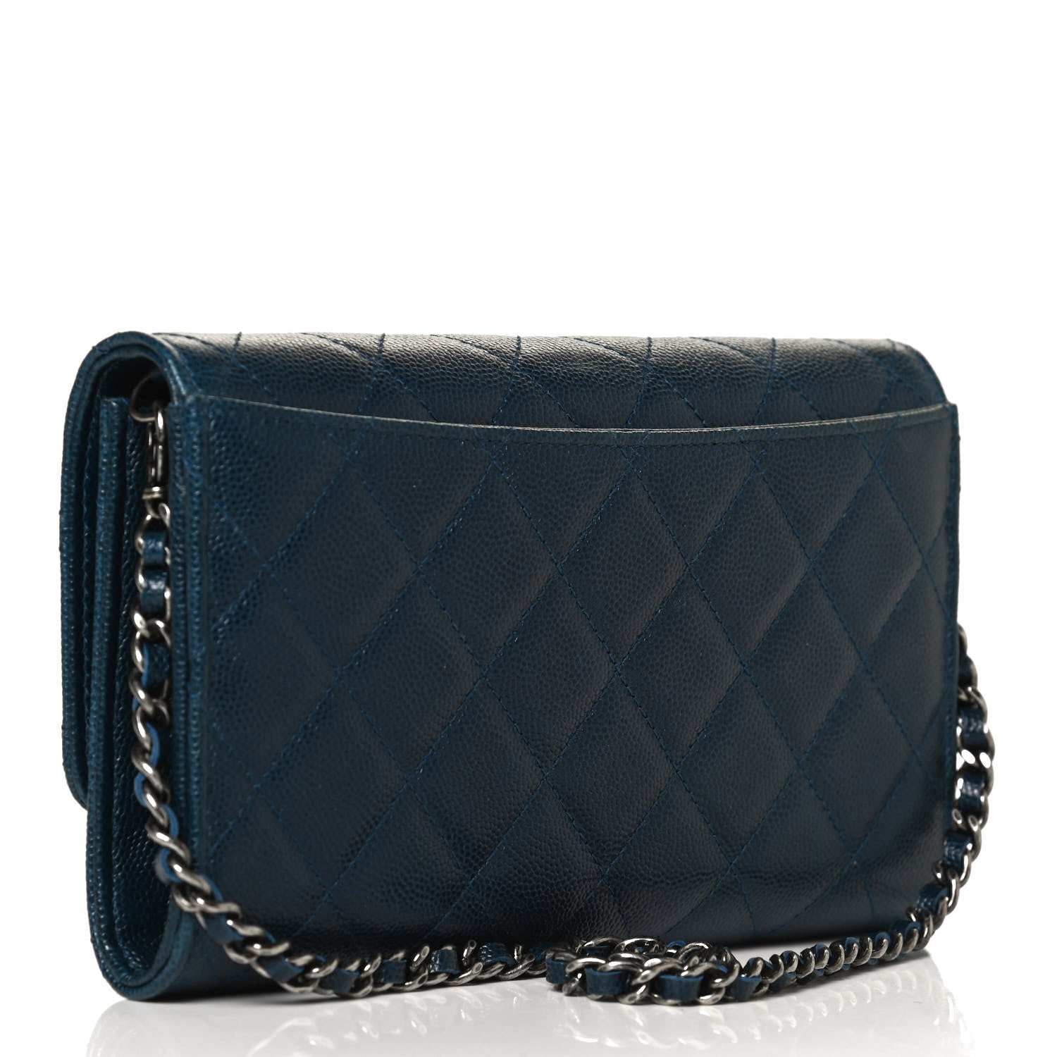 Chanel Caviar Quilted Wallet on Removable Chain Navy 2 of 10