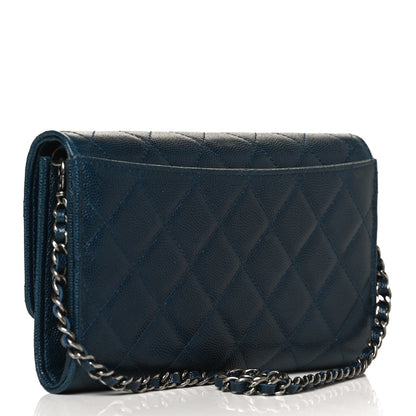 Chanel Caviar Quilted Wallet on Removable Chain Navy 2 of 10