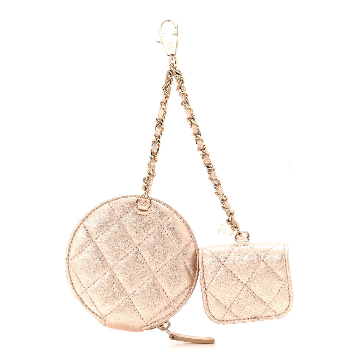 Chanel Metallic Lambskin Quilted Round Clip On Coin Purse Airpods