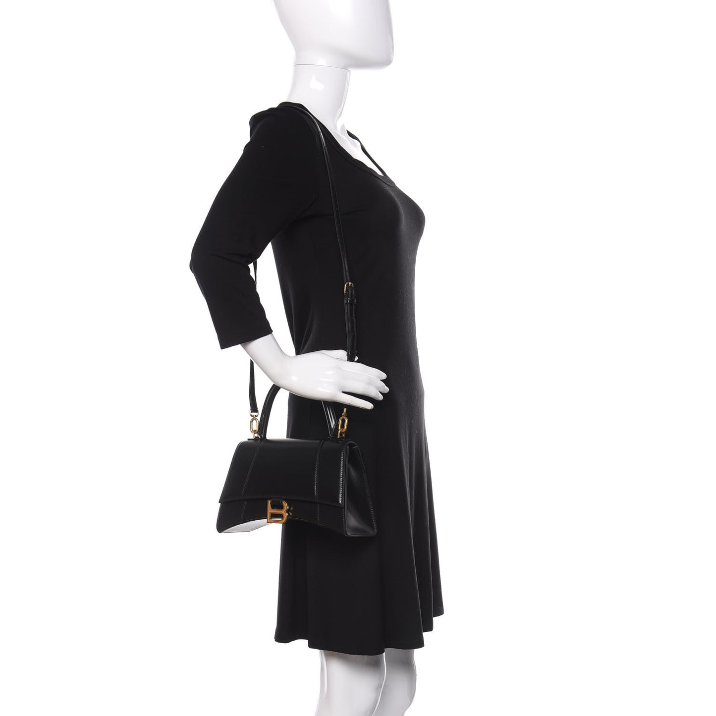 Shiny Box Calfskin Small Hourglass Top Handle Bag Black