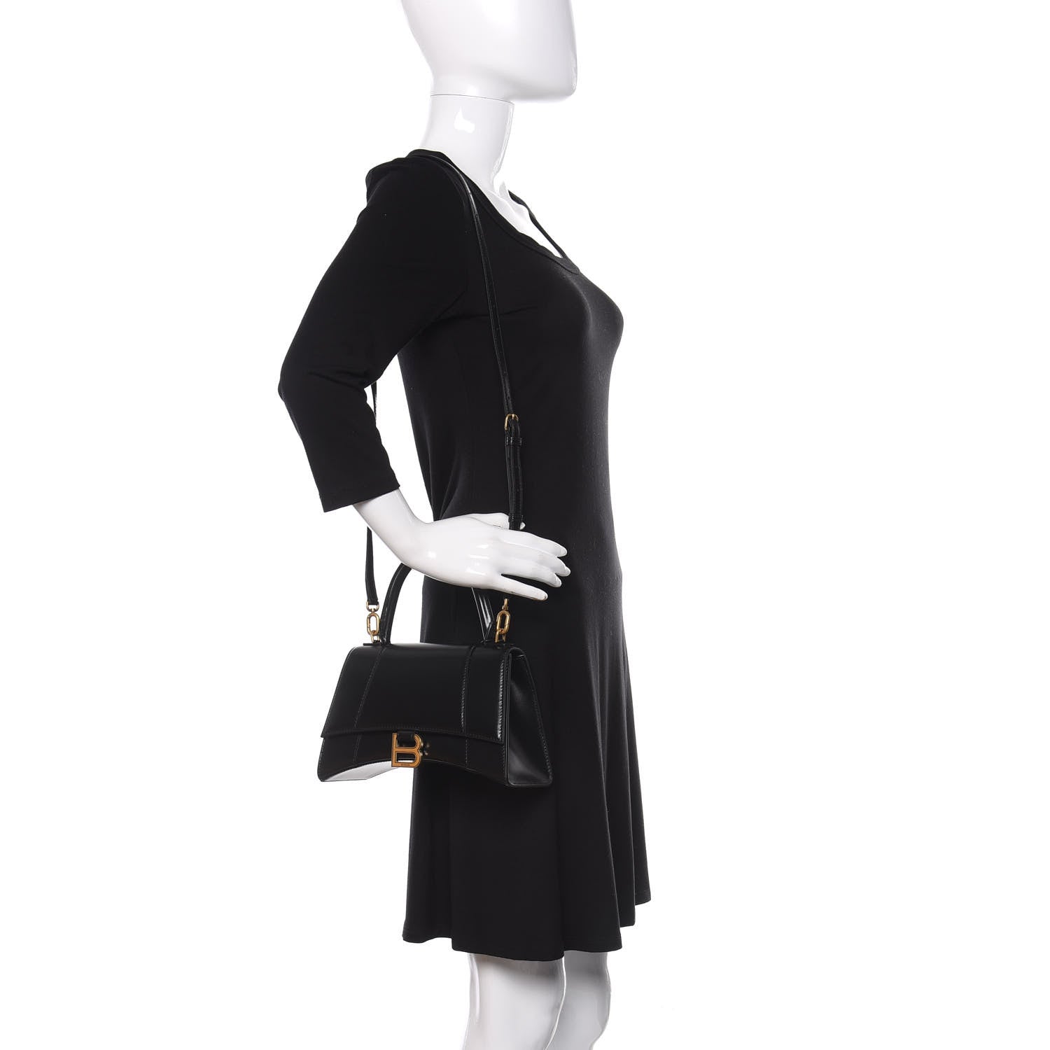 Balenciaga Shiny Box Calfskin Small Hourglass Top Handle Bag Black 2 of 9