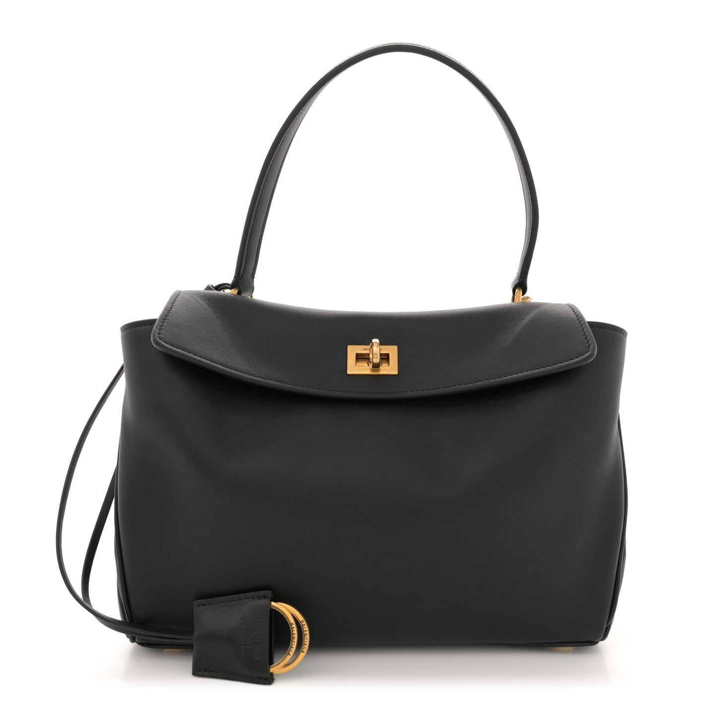 Natural Smooth Calfskin Small Rodeo Top Handle Handbag Black