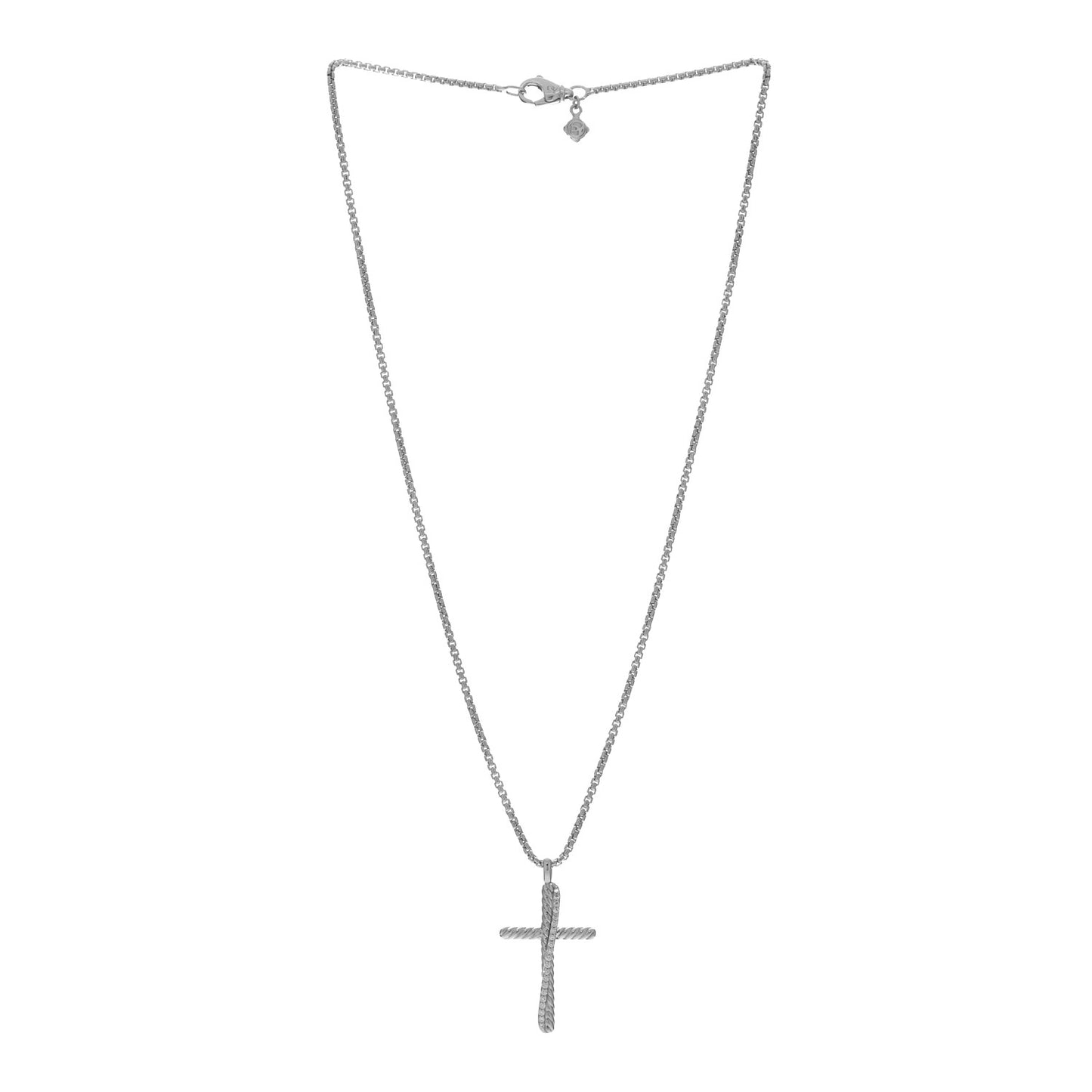 Sterling Silver Diamond 35mm Crossover Cross Necklace