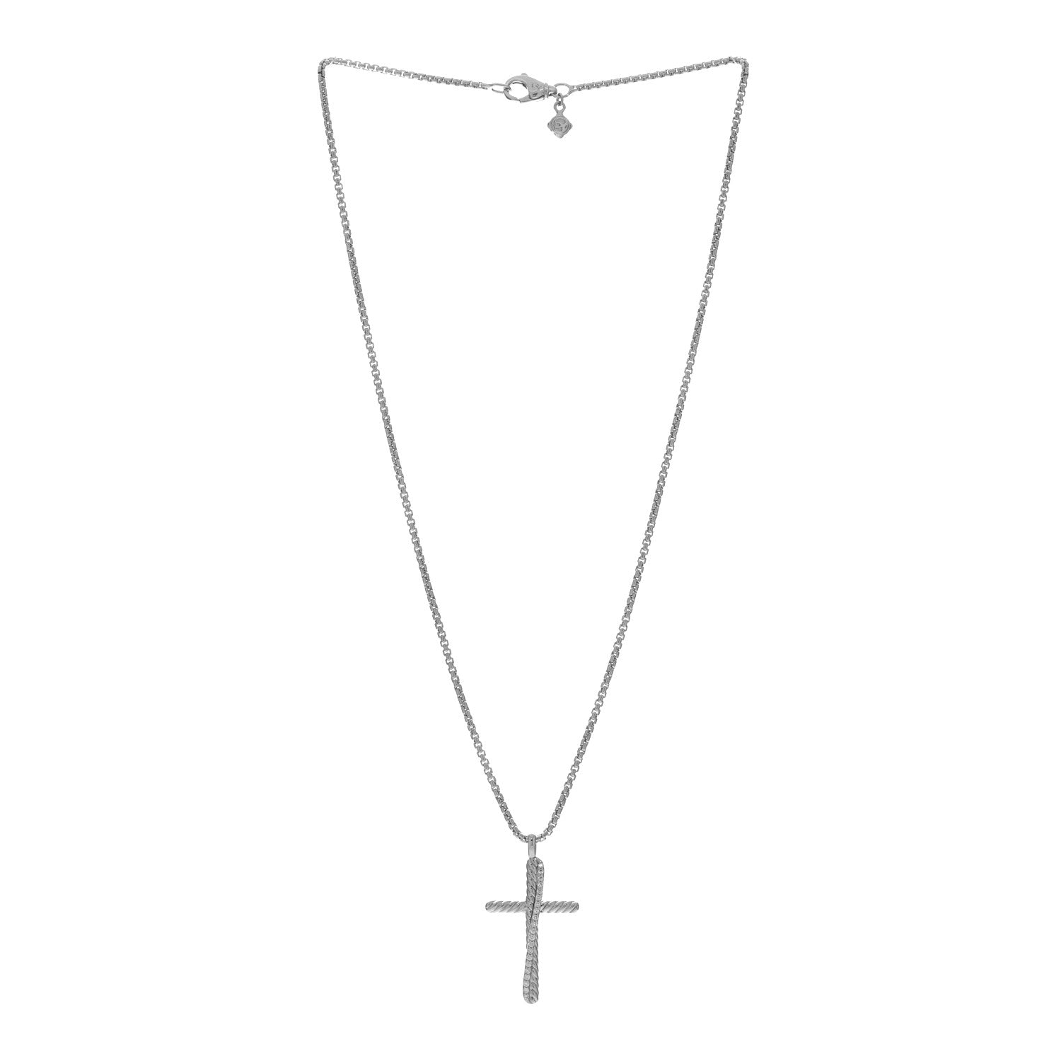 David Yurman Sterling Silver Diamond 35mm Crossover Cross Necklace 3 of 4