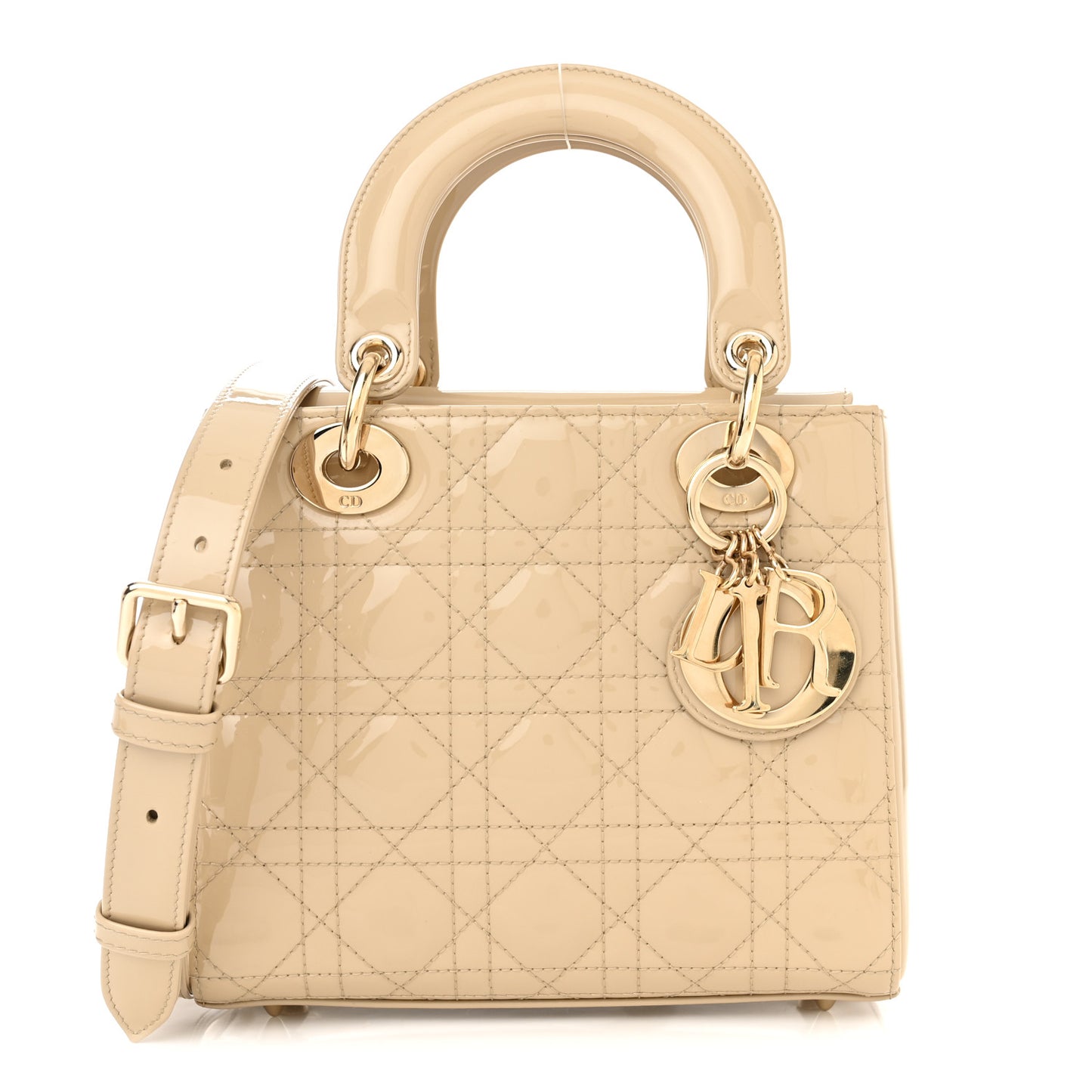 Patent Cannage Small Lady Dior Beige