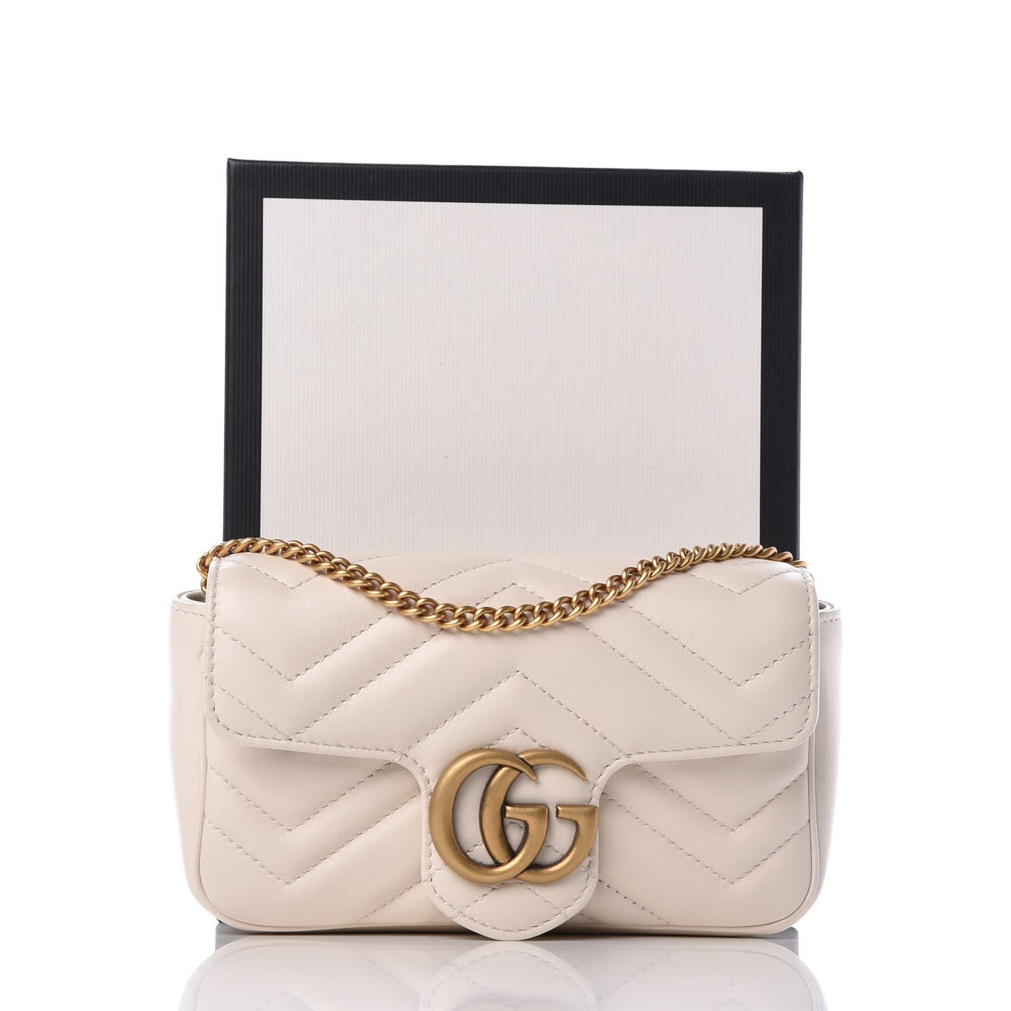 Calfskin Matelasse Super Mini GG Marmont Shoulder Bag White
