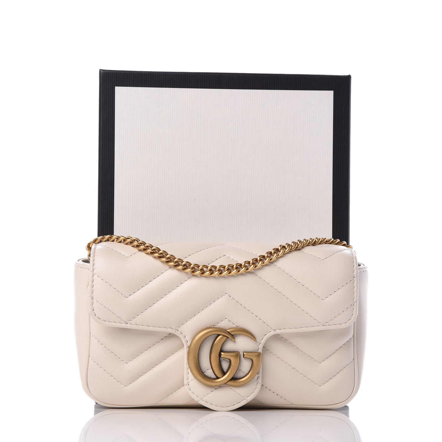 Gucci Calfskin Matelasse Super Mini GG Marmont Shoulder Bag White 8 of 8