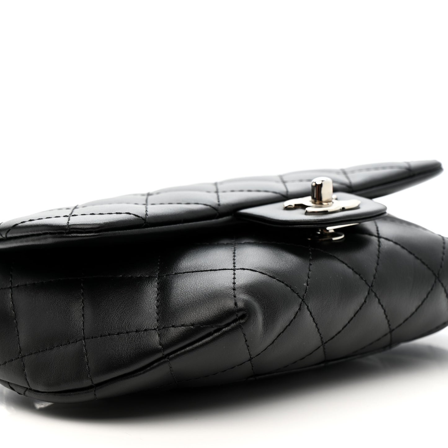 Calfskin Quilted CC Uniform Flap Belt Bag Black