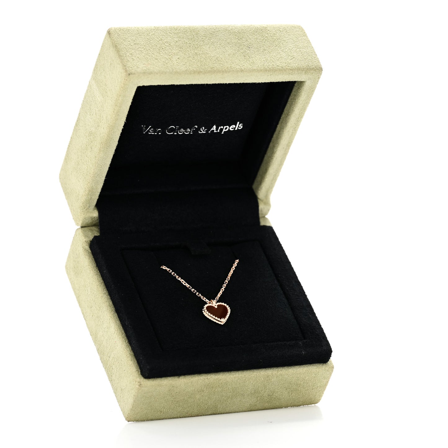 18K Rose Gold Carnelian Sweet Alhambra Heart Pendant Necklace