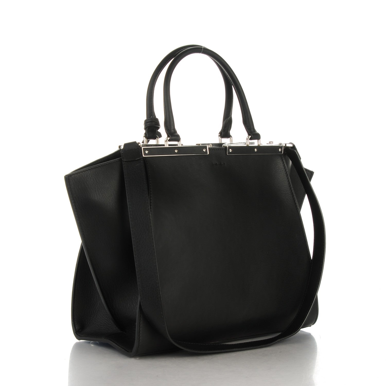 Fendi Vitello Pelo Flamingo Crocodile Embossed Petite 3Jours Tote Black 3 of 7