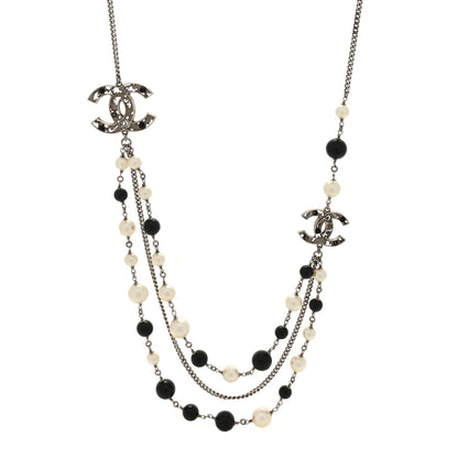 Chanel Crystal Pearl CC Multi Strand Necklace Silver Black 1 of 4