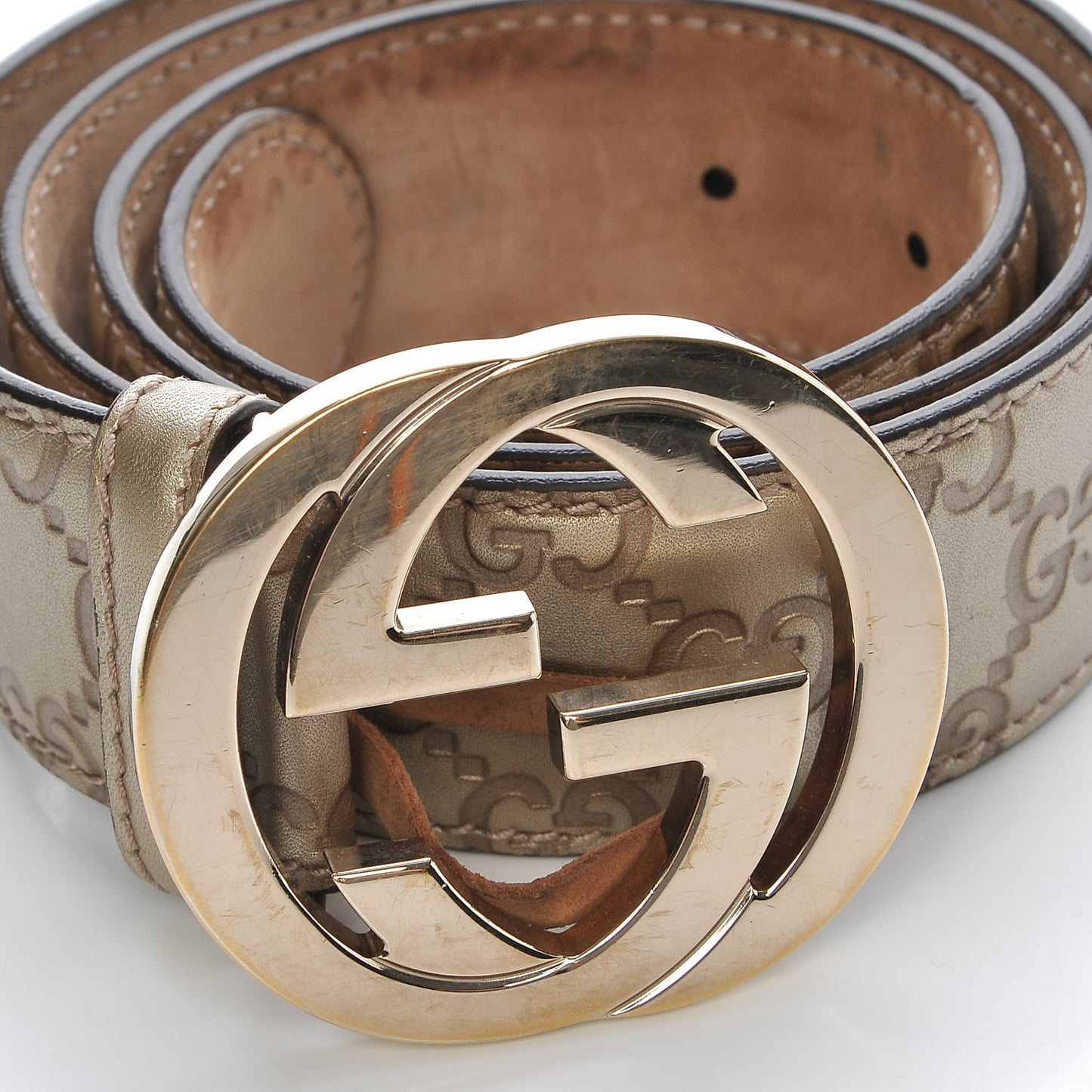Metallic Soft Guccissima Interlocking G 40mm Belt 85 34 Champagne