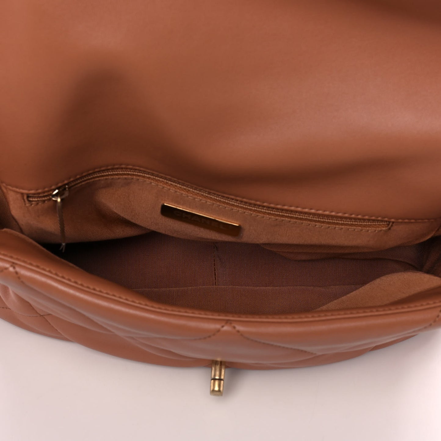 Lambskin Quilted Large Chanel 19 Flap Brown