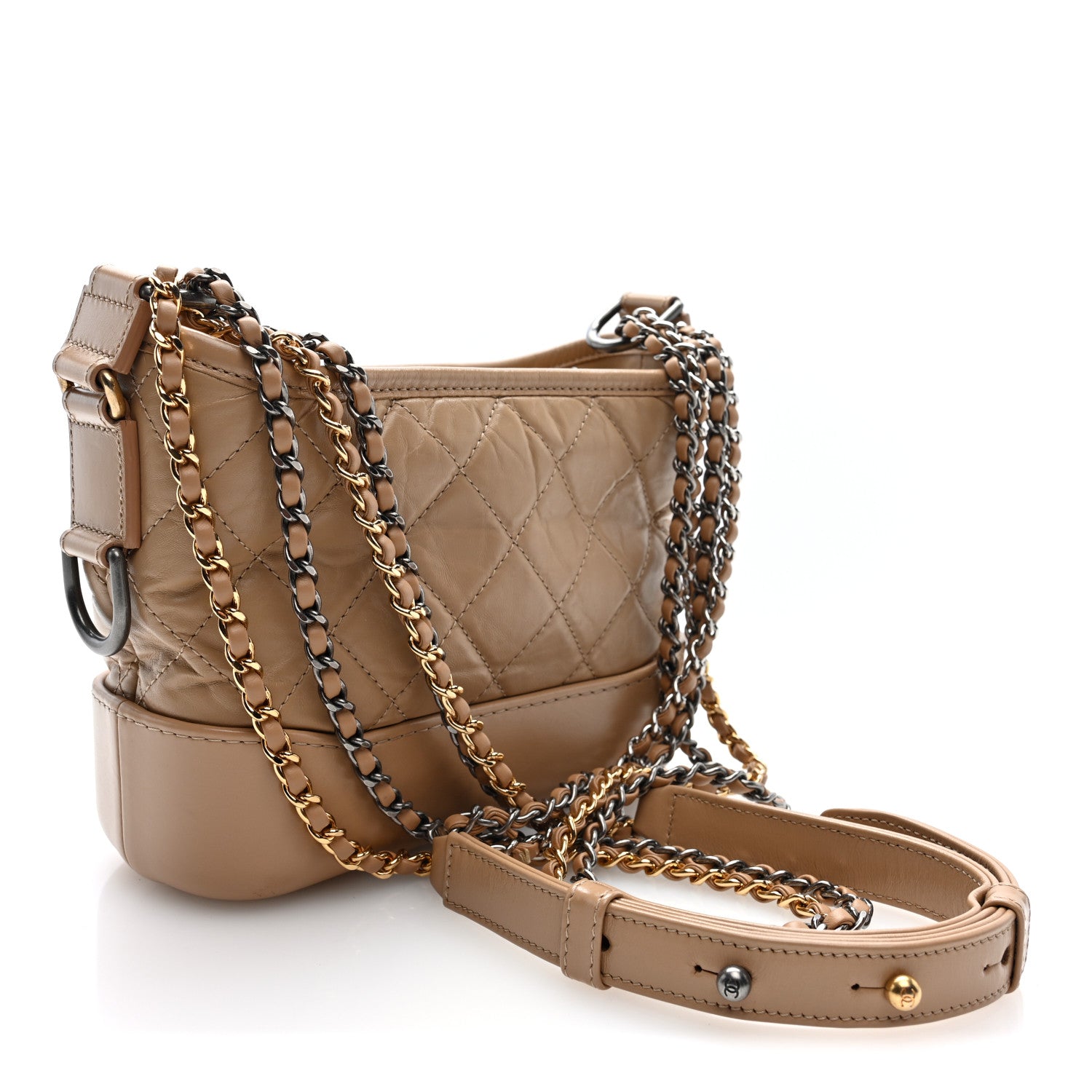 Chanel Aged Calfskin Quilted Small Gabrielle Hobo Beige 3 of 10