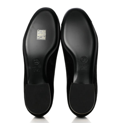 Chanel Suede Grosgrain CC Bow Ballerina Cap Toe Flats 37.5 Black 5 of 9