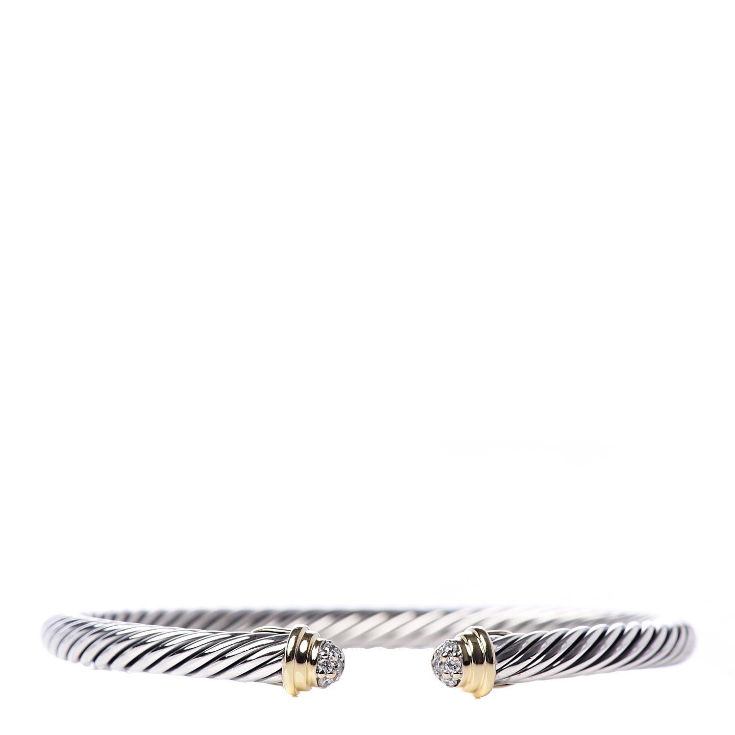 David Yurman Sterling Silver 18K Yellow Gold Diamond 4mm Cable Classics Bracelet 1 of 5