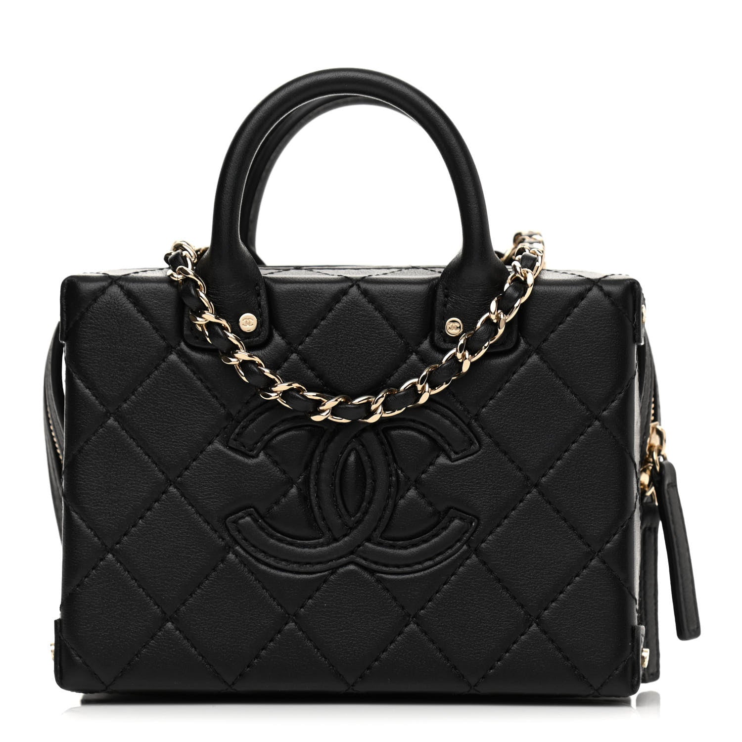 Chanel Calfskin Quilted Small Studded Square Vanity Case Black 1 of 10