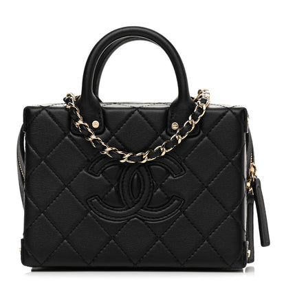 Chanel Calfskin Quilted Small Studded Square Vanity Case Black 1 of 10