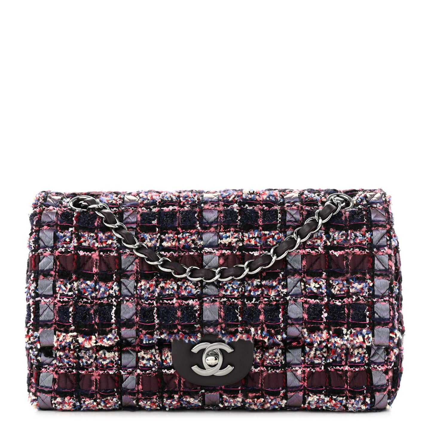 Tweed Quilted Medium Double Flap Dark Purple