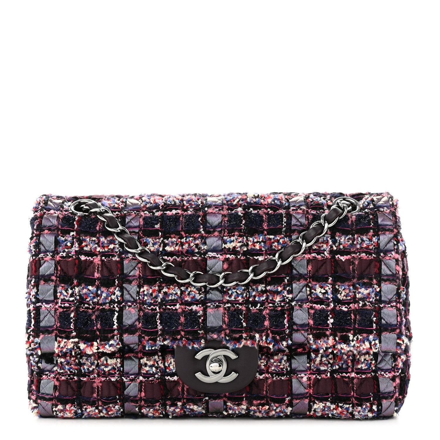 Chanel Tweed Quilted Medium Double Flap Dark Purple 1 of 11