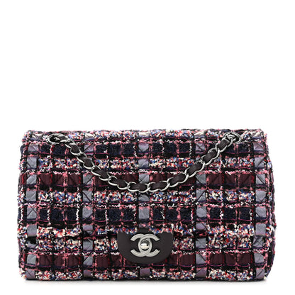 Chanel Tweed Quilted Medium Double Flap Dark Purple 1 of 11