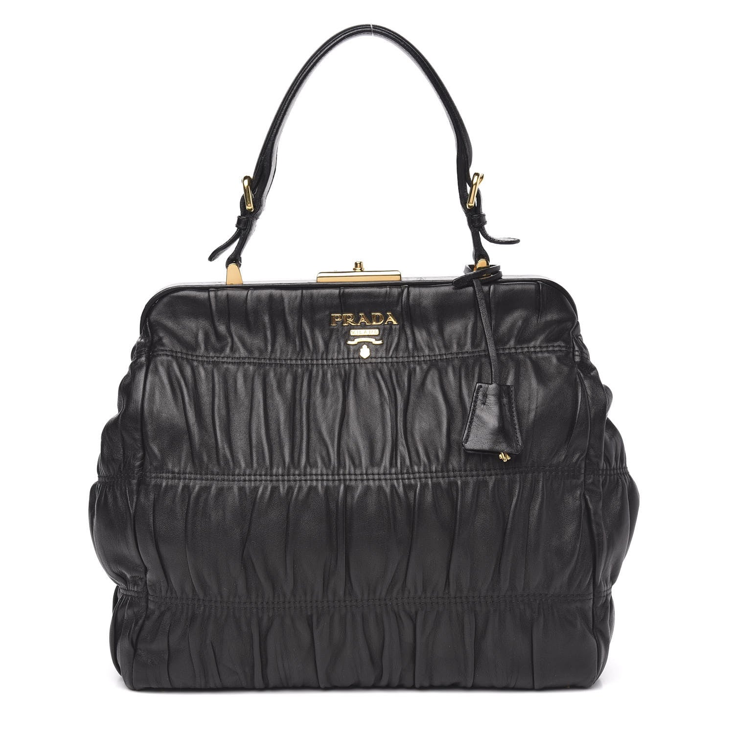 Prada Nappa Dressy Gaufre Framed Tote Black 1 of 9