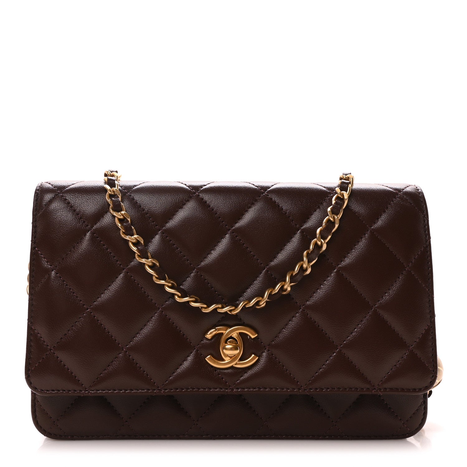 CHANEL ブラウンレザー ケース Chanel 24K Sweet Crush Flapbag Dark Brown Large CC Gold Classic