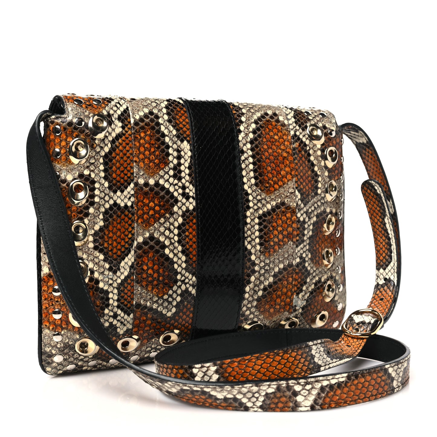 Snakeskin Medium Arli Flap Shoulder Bag Cognac Black