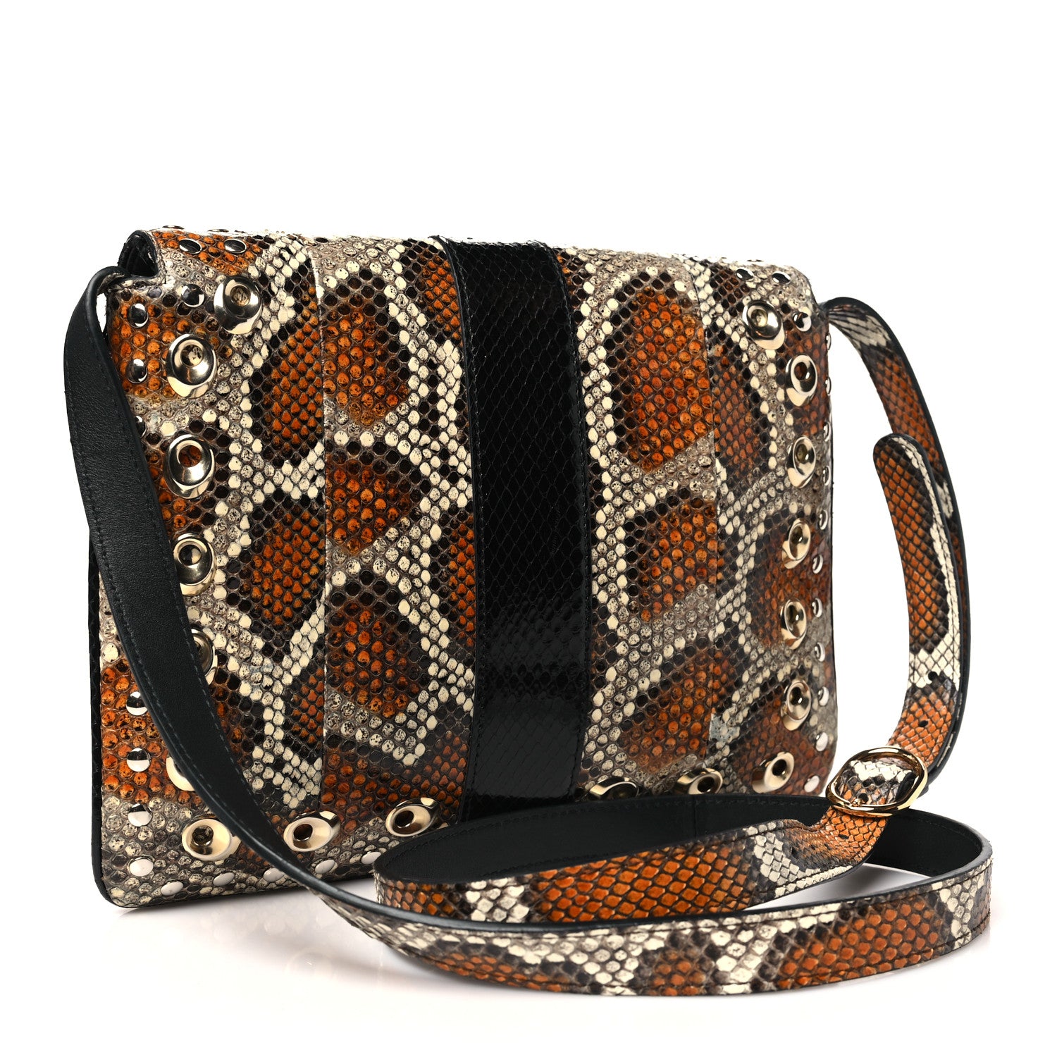 Gucci Snakeskin Medium Arli Flap Shoulder Bag Cognac Black 3 of 10