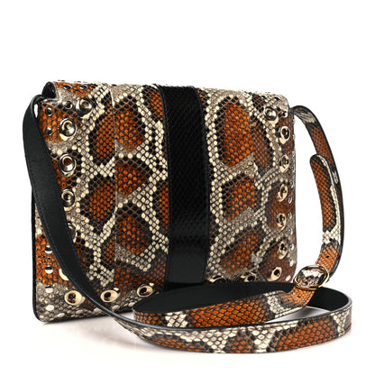 Gucci Snakeskin Medium Arli Flap Shoulder Bag Cognac Black 3 of 10